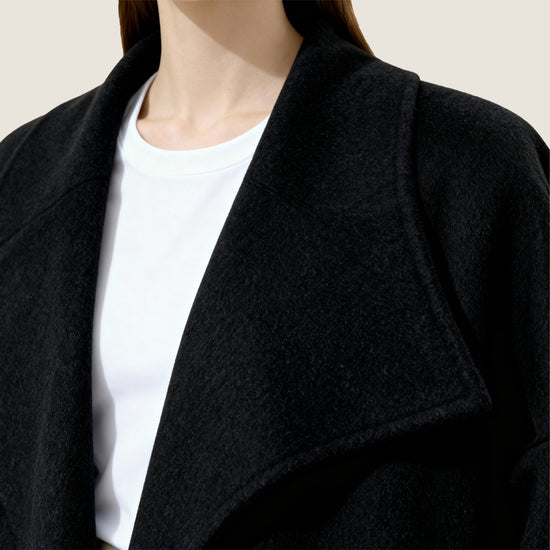 Draped Merino Wool Long Coat M31N