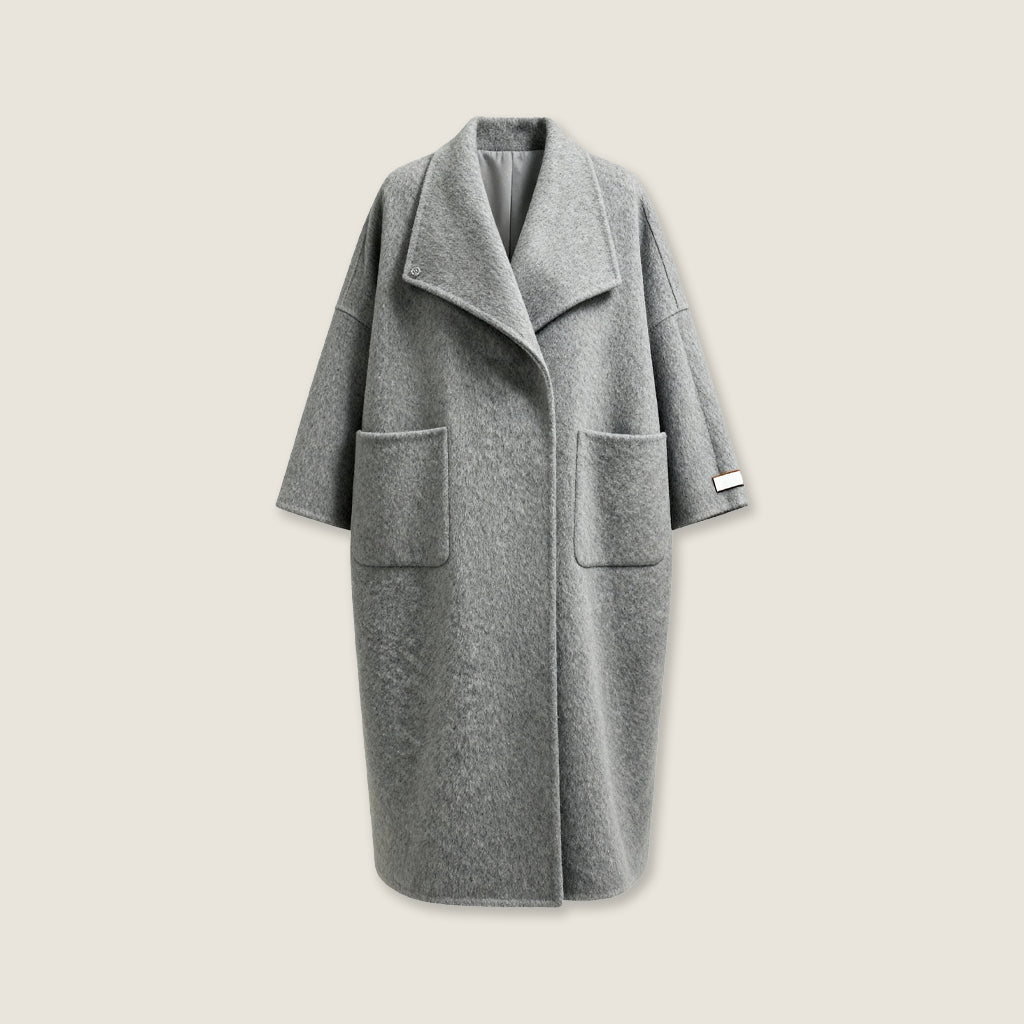 Draped Merino Wool Long Coat M31N