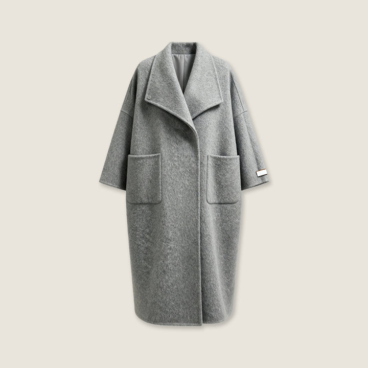 Draped Merino Wool Long Coat M31N
