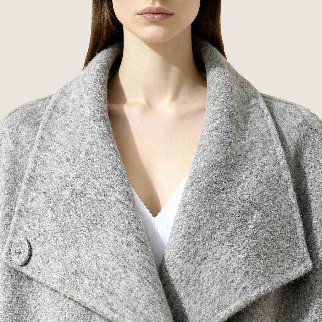 Draped Merino Wool Long Coat M31N