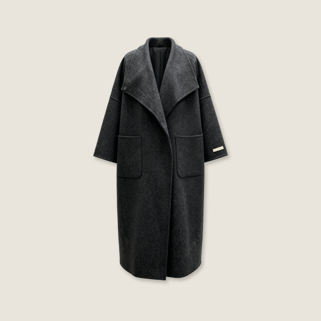 Draped Merino Wool Long Coat M31N