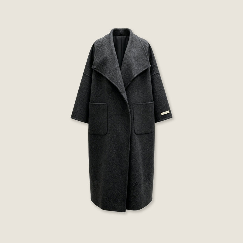 Draped Merino Wool Long Coat M31N