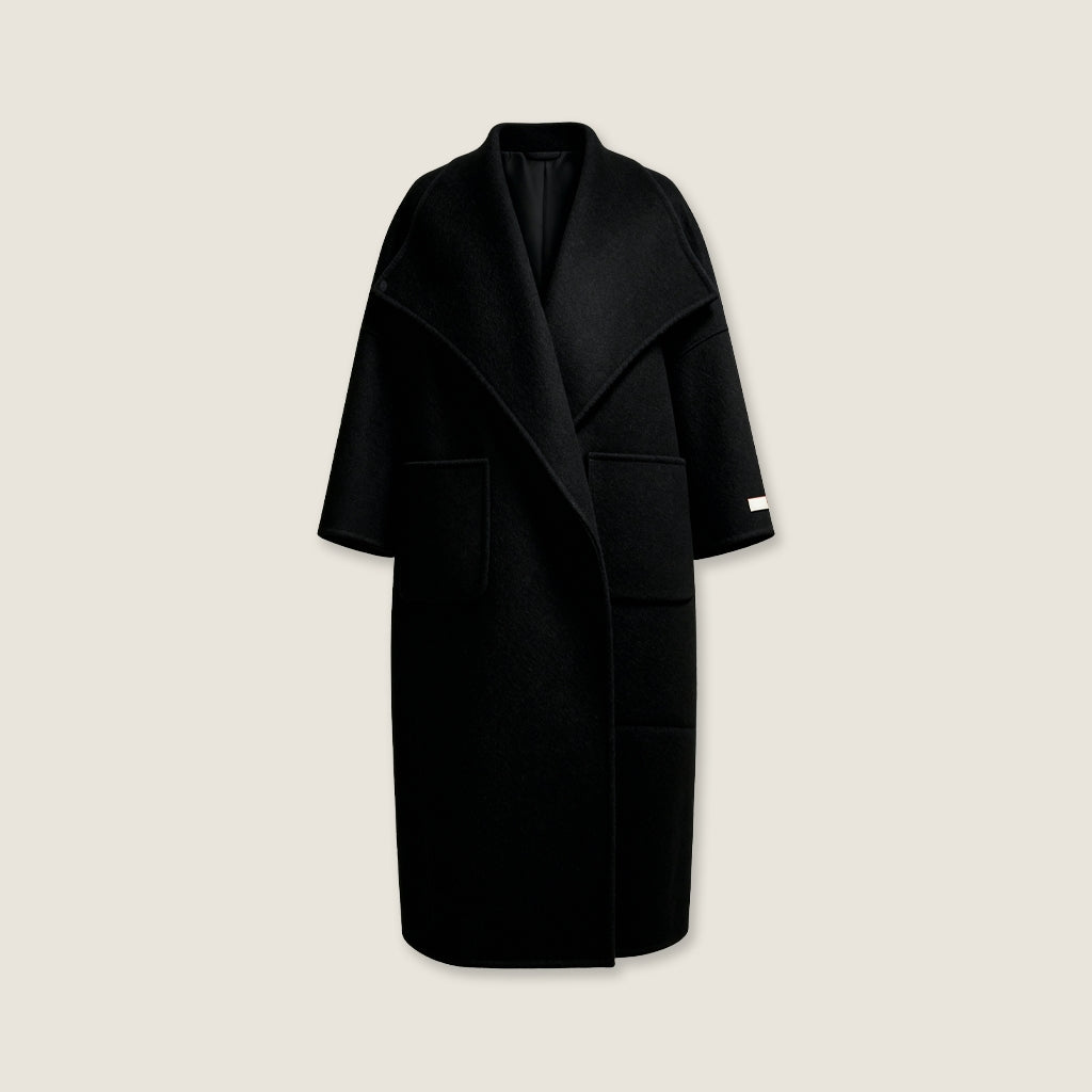 Draped Merino Wool Long Coat M31N