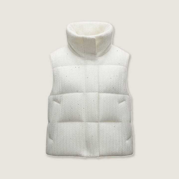Cream Herringbone Down Vest M31N