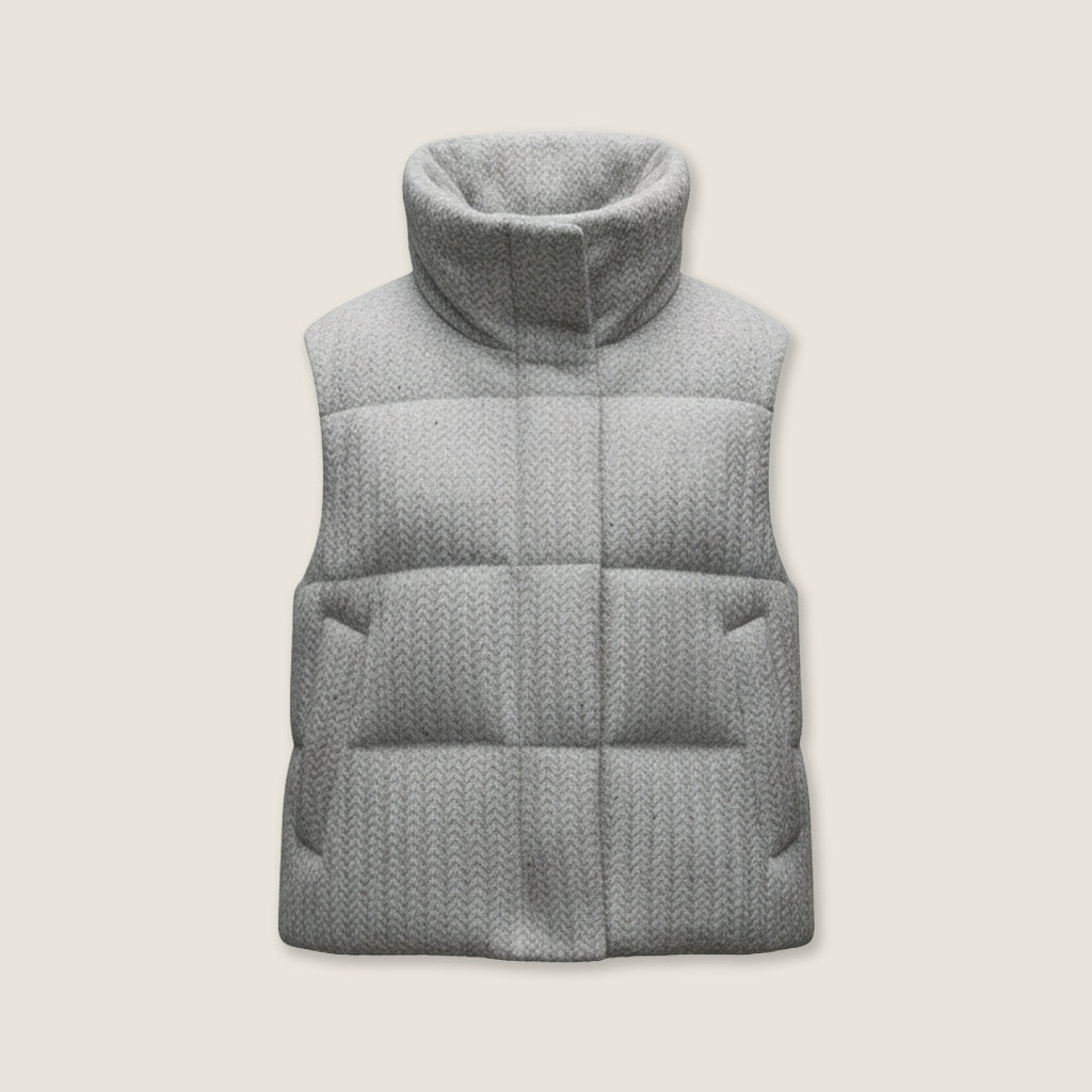 Cream Herringbone Down Vest M31N