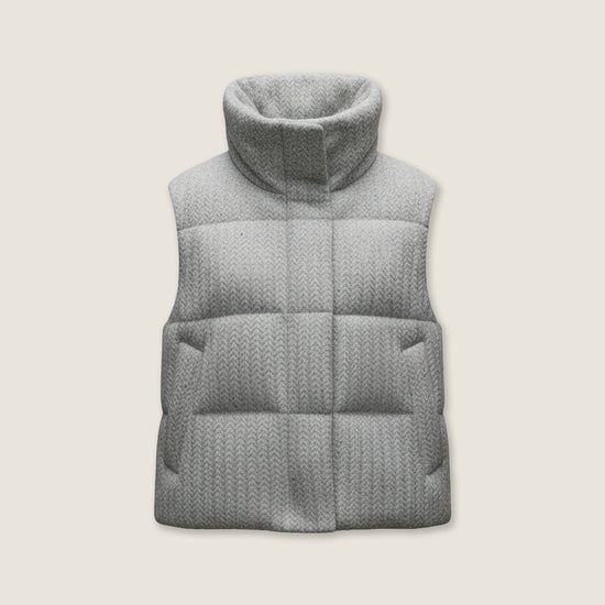 Cream Herringbone Down Vest M31N