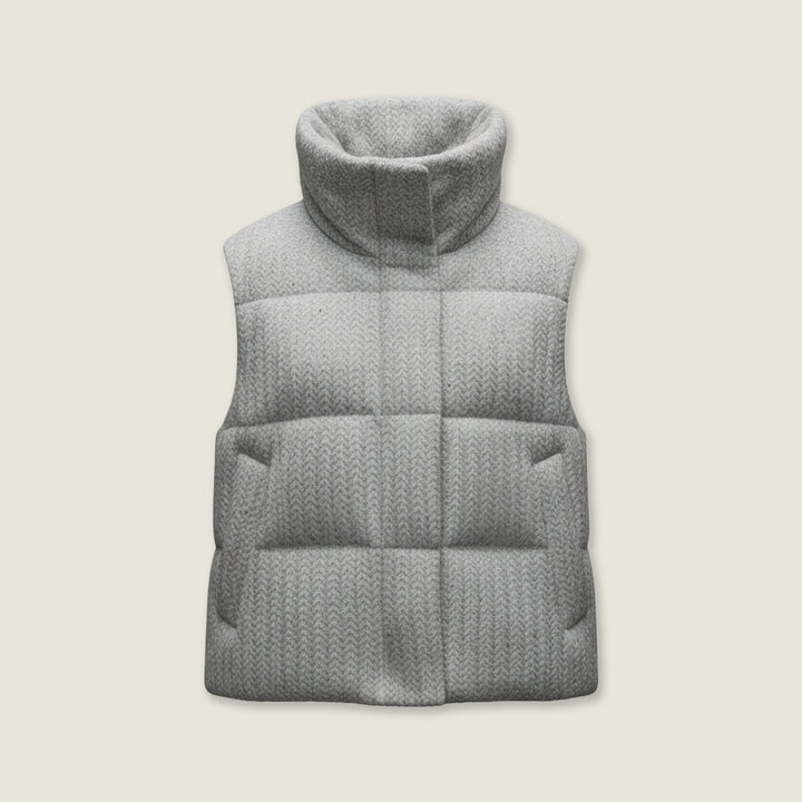 Cream Herringbone Down Vest M31N