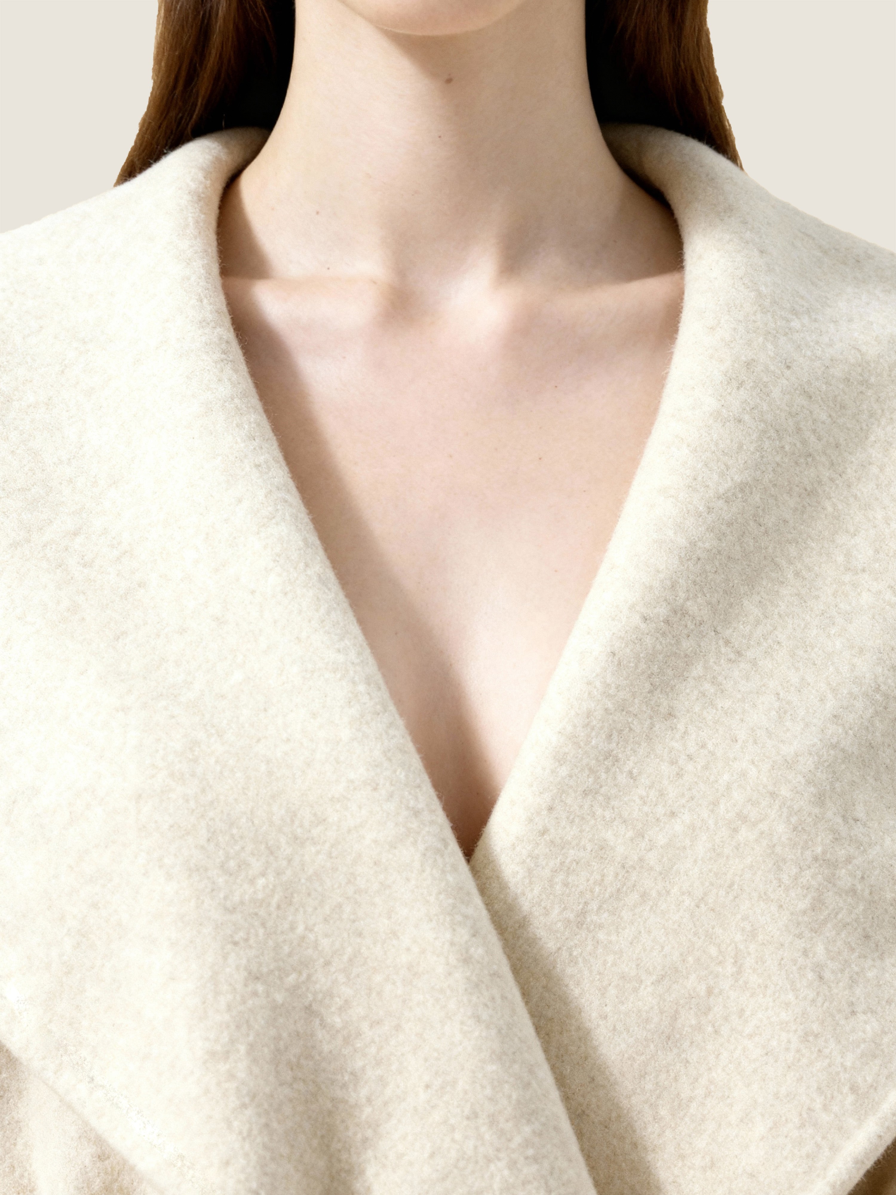 Cream Wool Belted Overcoat M31N