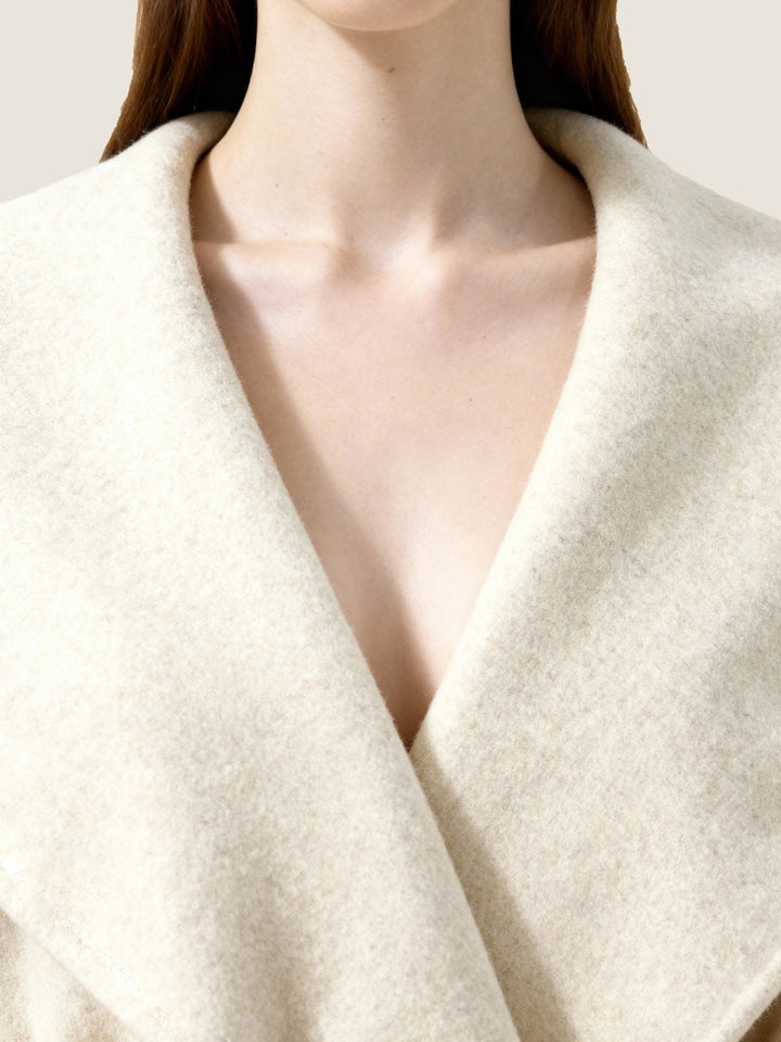 Cream Wool Belted Overcoat M31N