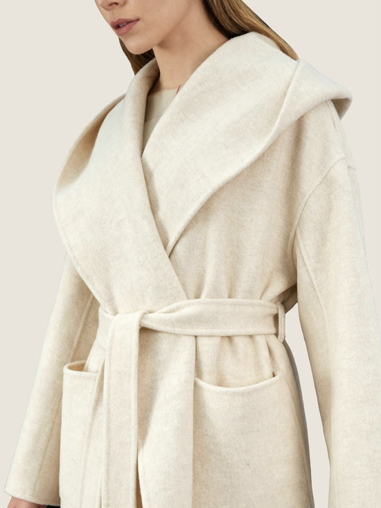 Cream Wool Belted Overcoat M31N