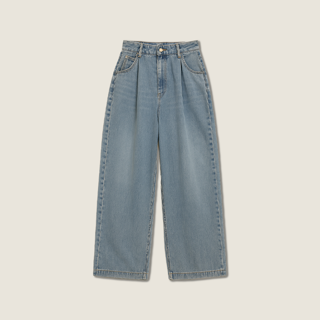 Women's High-Waisted Pleated Baggy Jeans-Artistic & Intellectual Loose Fit A10176