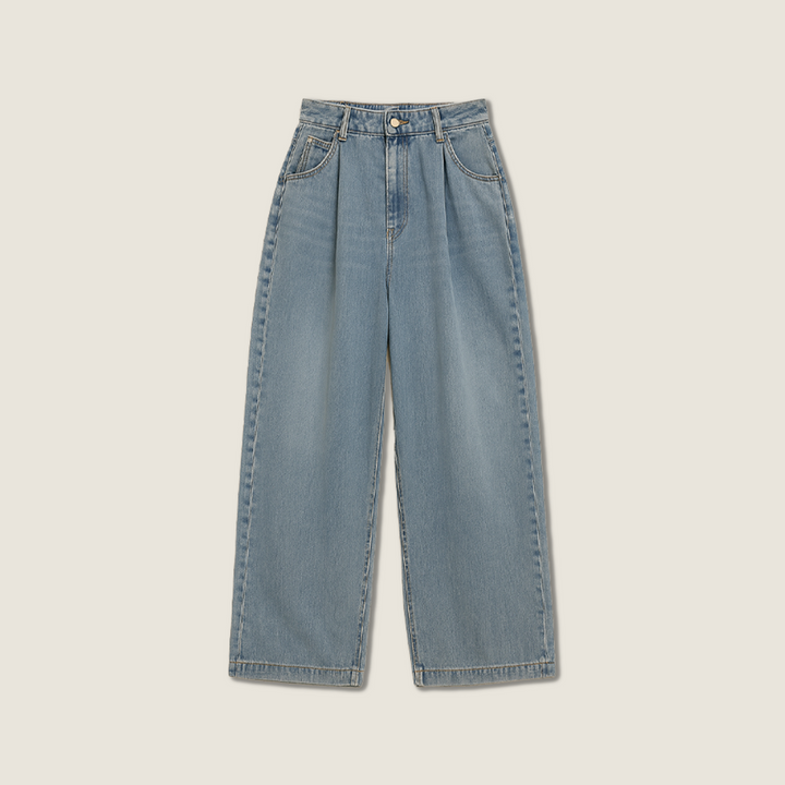 Women's High-Waisted Pleated Baggy Jeans-Artistic & Intellectual Loose Fit A10176