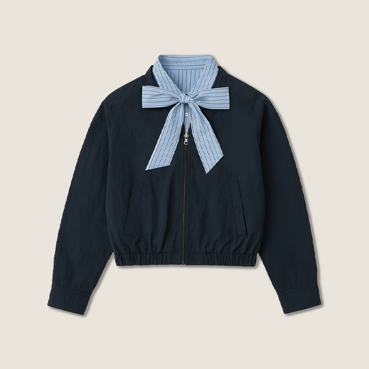 Women's Layered Look Jacket with Striped Tie Detail A10243