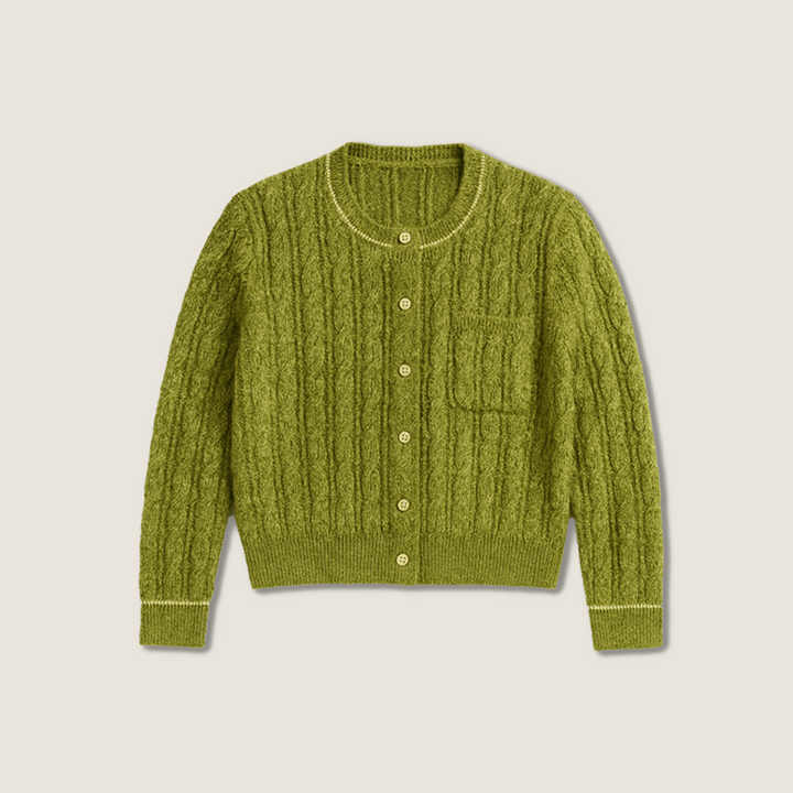 Women's Cable Knit Button-Front Cardigan with Pocket A10307