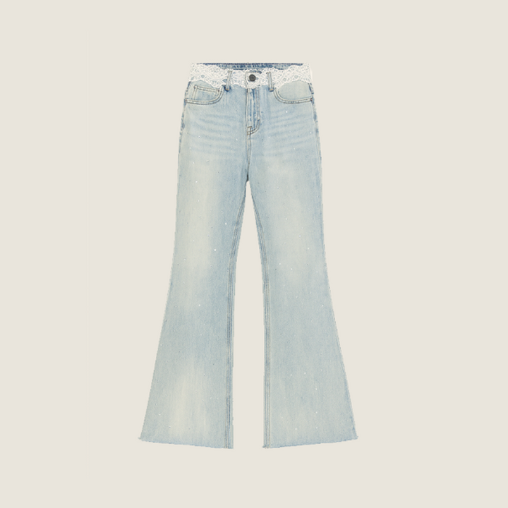 Lace Waistband Flared Jeans A10432