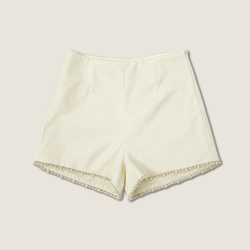 White Pearl-Detail High-Waist Shorts A10393