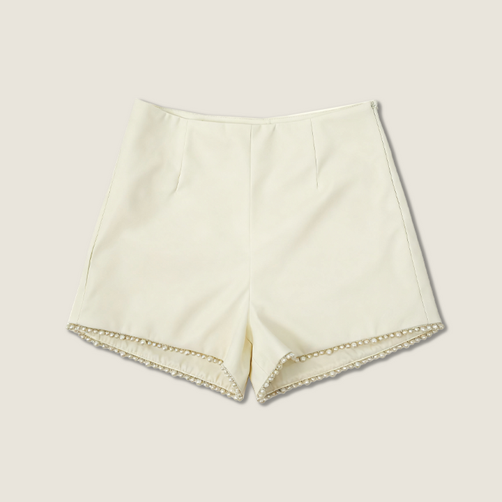 White Pearl-Detail High-Waist Shorts A10393