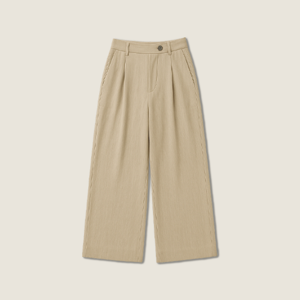 Women's High-Waisted Wide-Leg Pants with Pleated Detail A10234