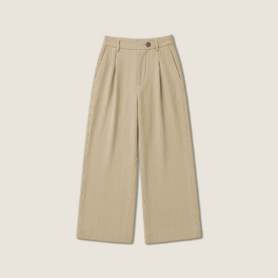 Women's High-Waisted Wide-Leg Pants with Pleated Detail A10234
