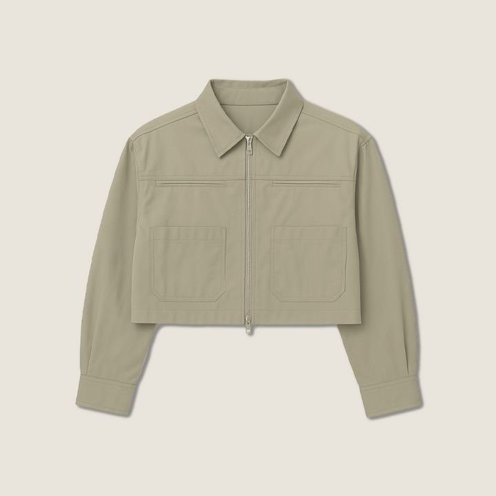 Women's Cropped Zip-Up Jacket with Pockets A10265