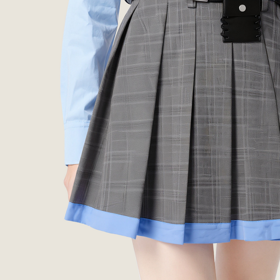 Women's Trendy Contrast Trim Preppy Style Plaid Pleated Mini Skirt with Belt A10200