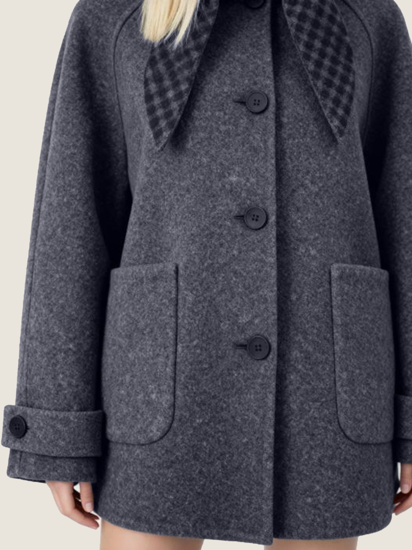 Wool Hooded Coat with Check Lapel M31N