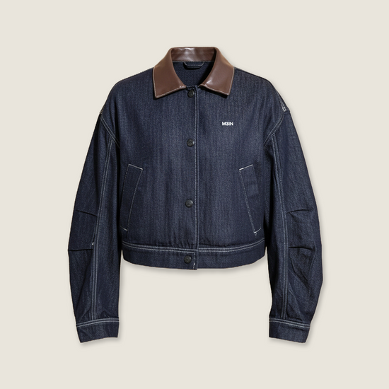 Contrast Collar Cropped Denim Jacket - M31N