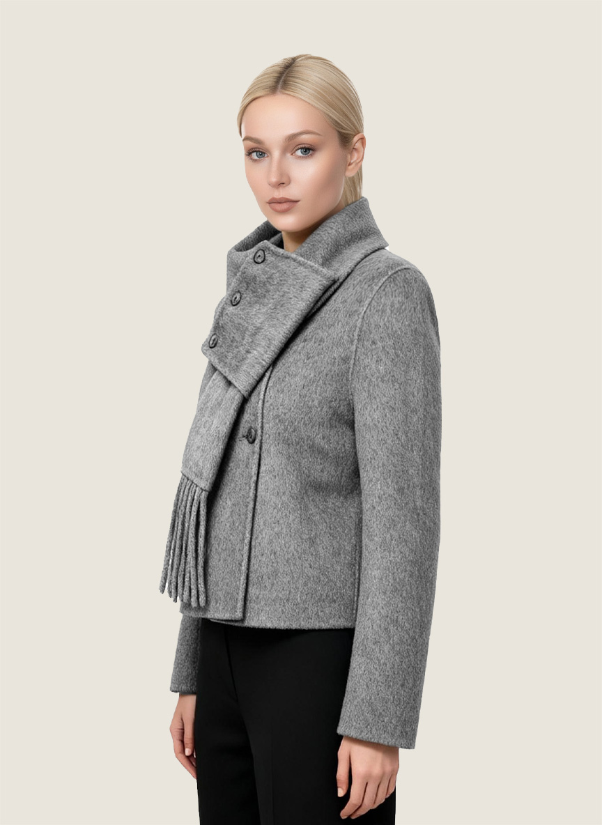 Double-Breasted Wool Jacket with Scarf Detail M31N