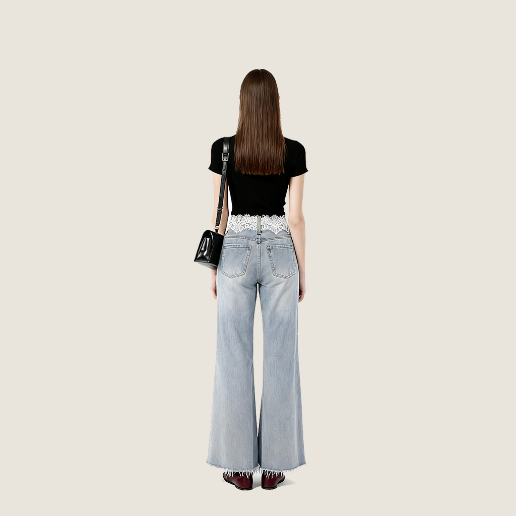 Lace Waistband Flared Jeans A10432