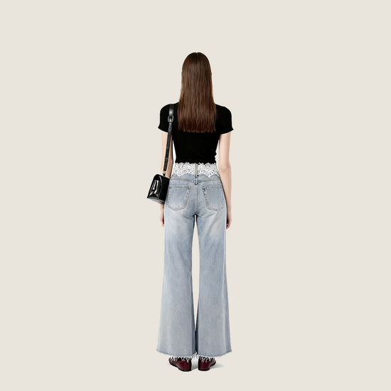 Lace Waistband Flared Jeans A10432