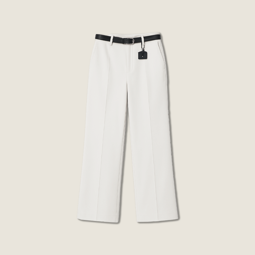 Women's High-Waisted Wide-Leg Pants with Belt and Mini Bag Charm A10183