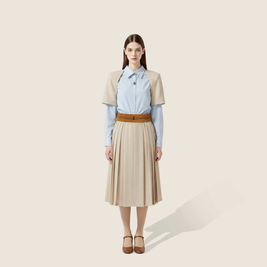 Textured Woven Two-Piece Shirt and Skirt Set