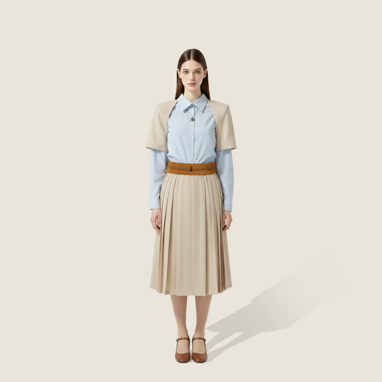 Textured Woven Two-Piece Shirt and Skirt Set