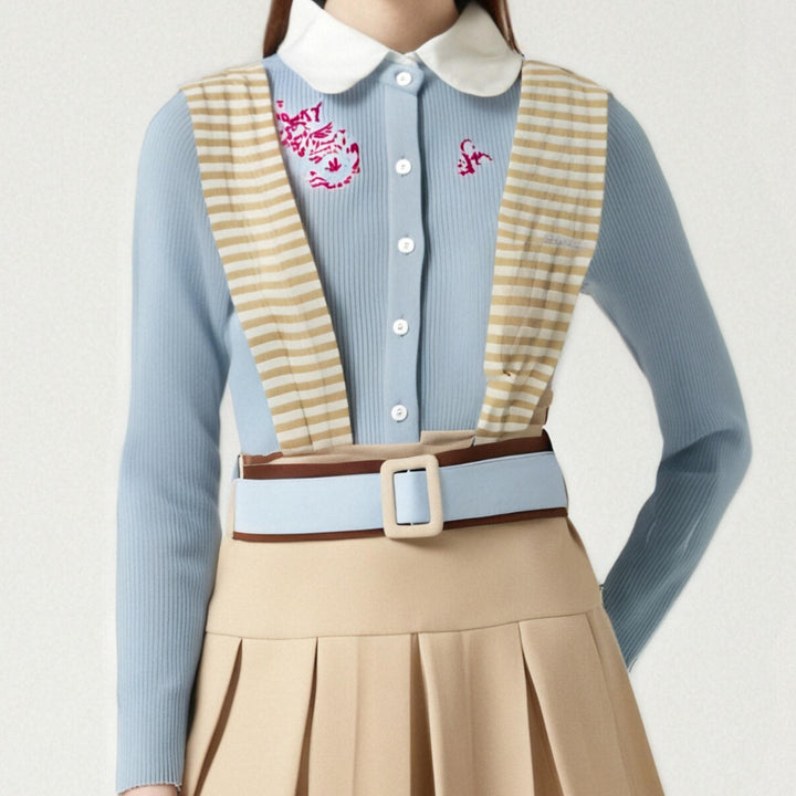 [M31N] Women’s Knitted Top and Woven Strap Skirt Set Two-Piece Outfit Casual Chic Matching Set 93112 Clothes Womenswear