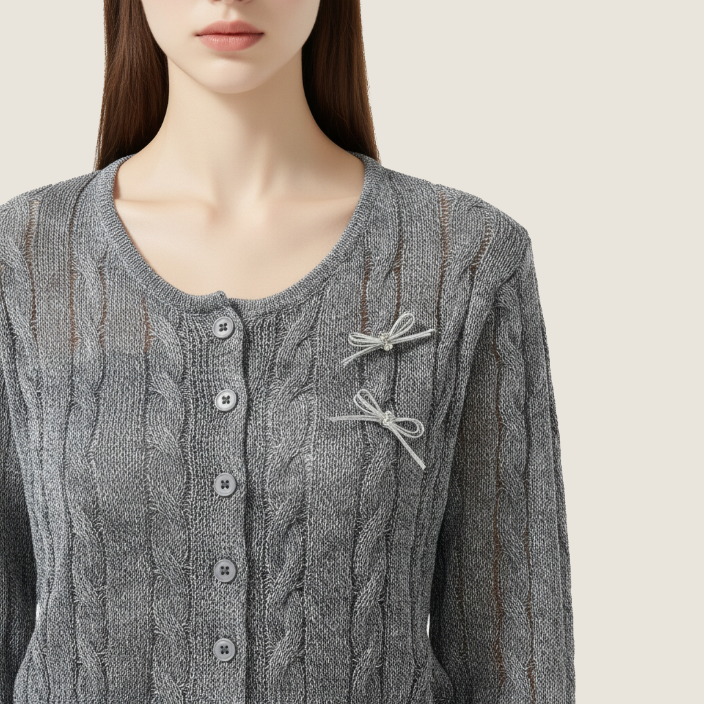 Women's Cropped Cardigan with Embroidery Trendy Button-Down Knit Sweater A10032
