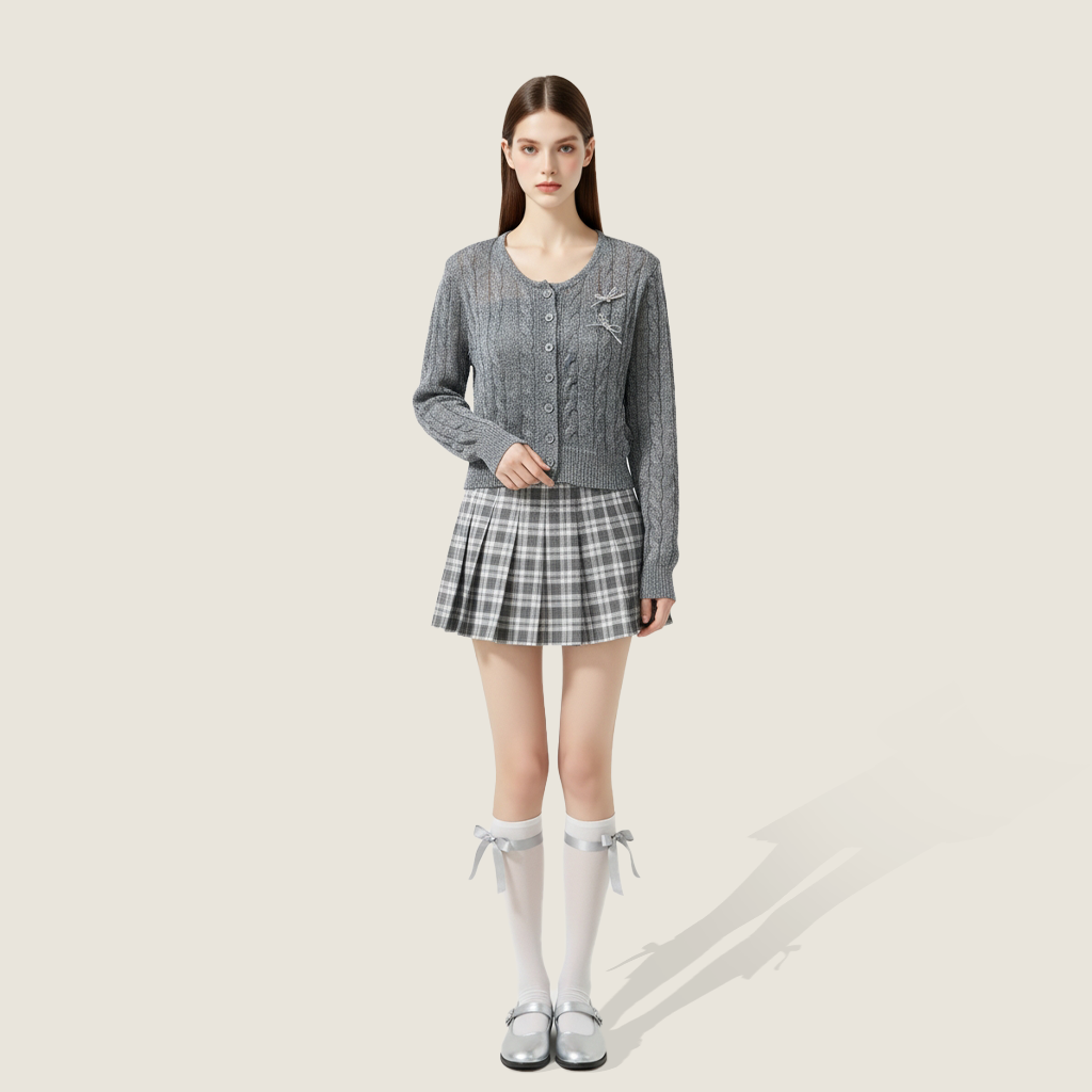 Women's Cropped Cardigan with Embroidery Trendy Button-Down Knit Sweater A10032
