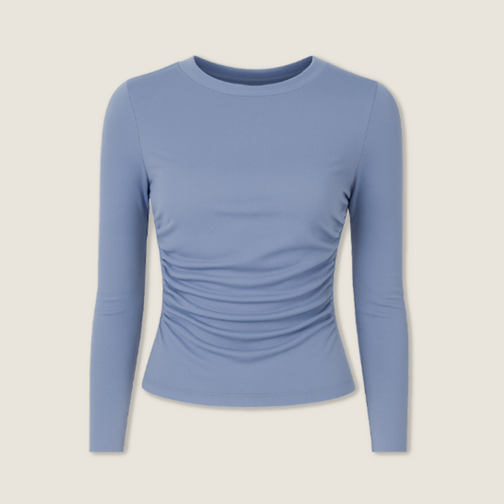 Women's Long Sleeve Ruched Slim Fit Top Casual Stylish T-Shirt A10083