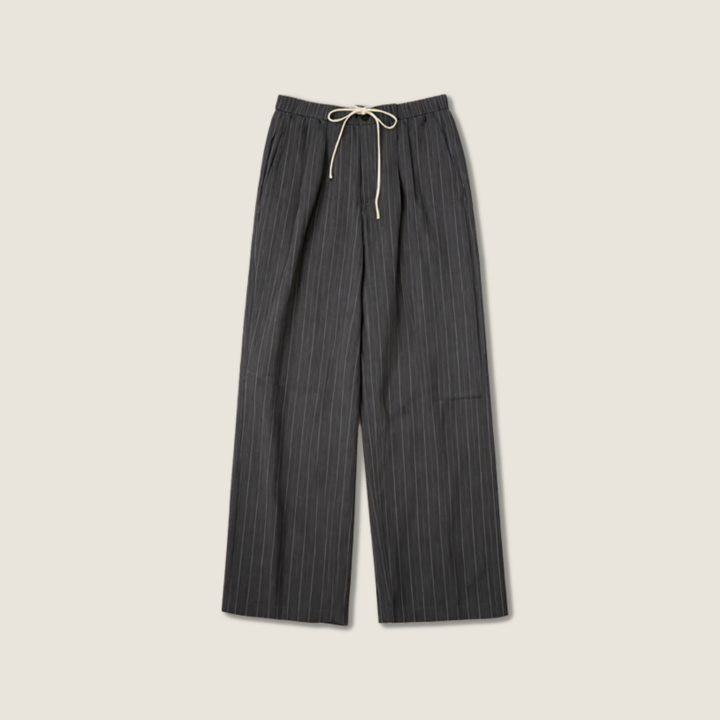 Pinstripe Jacket with Lace Belt and Wide-Leg Trousers A10407