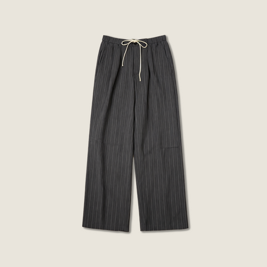 Pinstripe Jacket with Lace Belt and Wide-Leg Trousers A10407