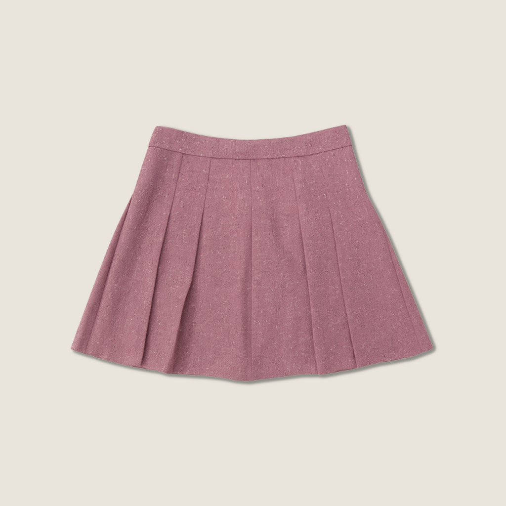 Pink Tweed Jacket with Lace Trim and Mini Skirt A10409
