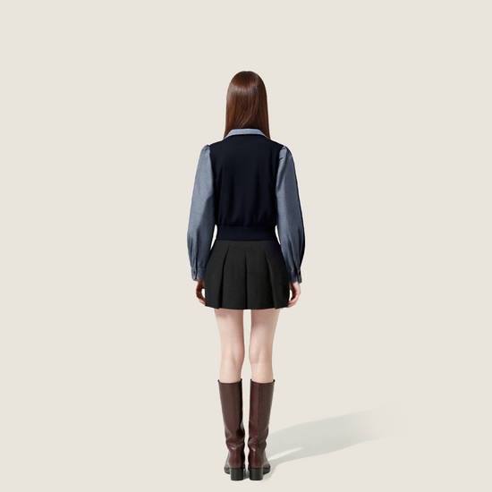 Women's Contrast Collar Cable Knit Cardigan-Trendy Long Sleeve Button-Up Cropped Sweater A10203