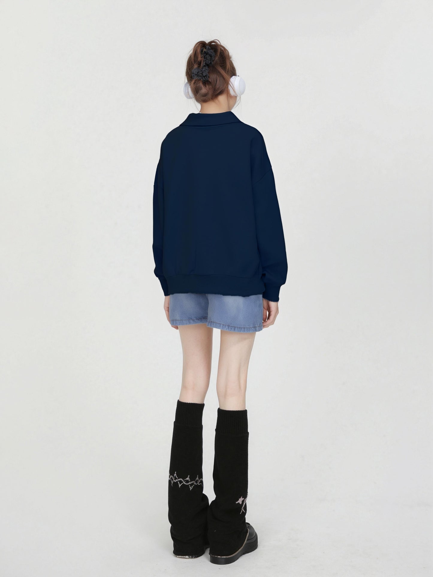 Polo Collar Long-Sleeved Top A10029