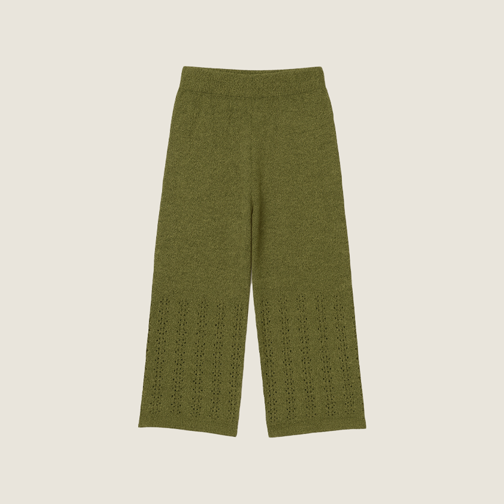 Women's  Soft High-Waisted Knit Wide-Leg Pants with Openwork Details A10309