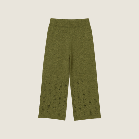 Women's  Soft High-Waisted Knit Wide-Leg Pants with Openwork Details A10309