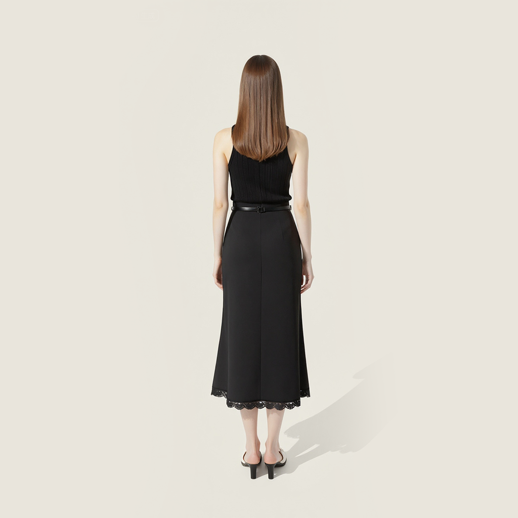 Satin Lace Midi Skirt A10441