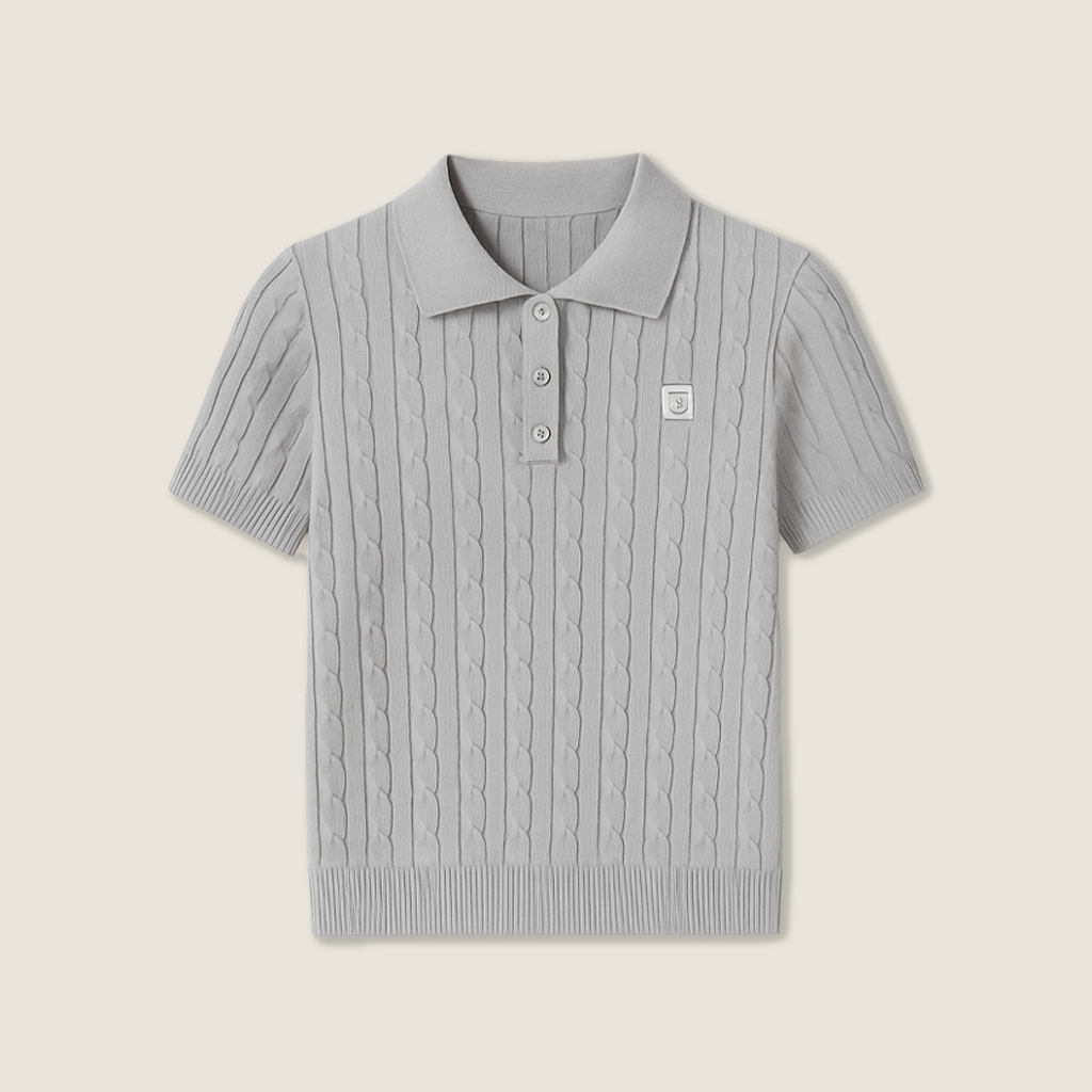 Cable-Knit Polo Top A10033
