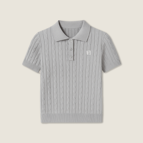 Cable-Knit Polo Top A10033