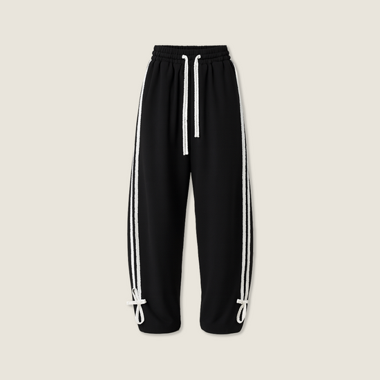 Women's Drawstring Sweatpants with Side Stripes and Tie Cuffs-Trendy Casual Joggers A10080