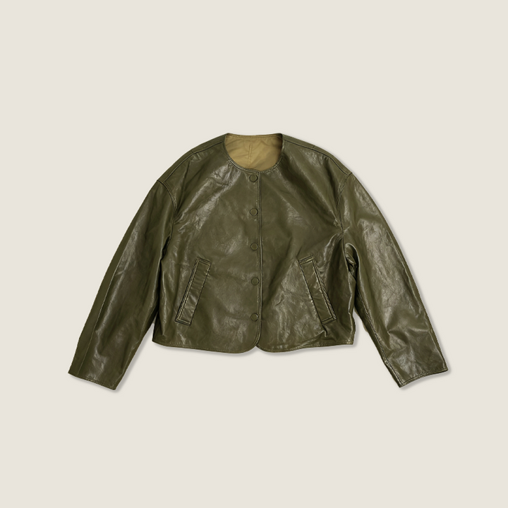 Olive Lambskin Button Jacket A10423