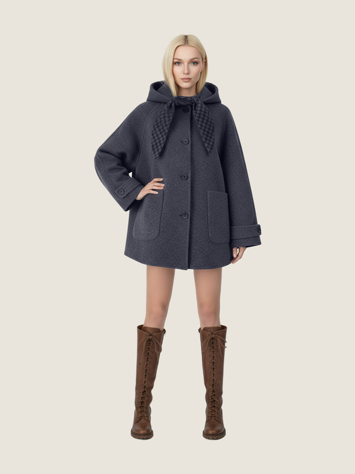 Wool Hooded Coat with Check Lapel M31N